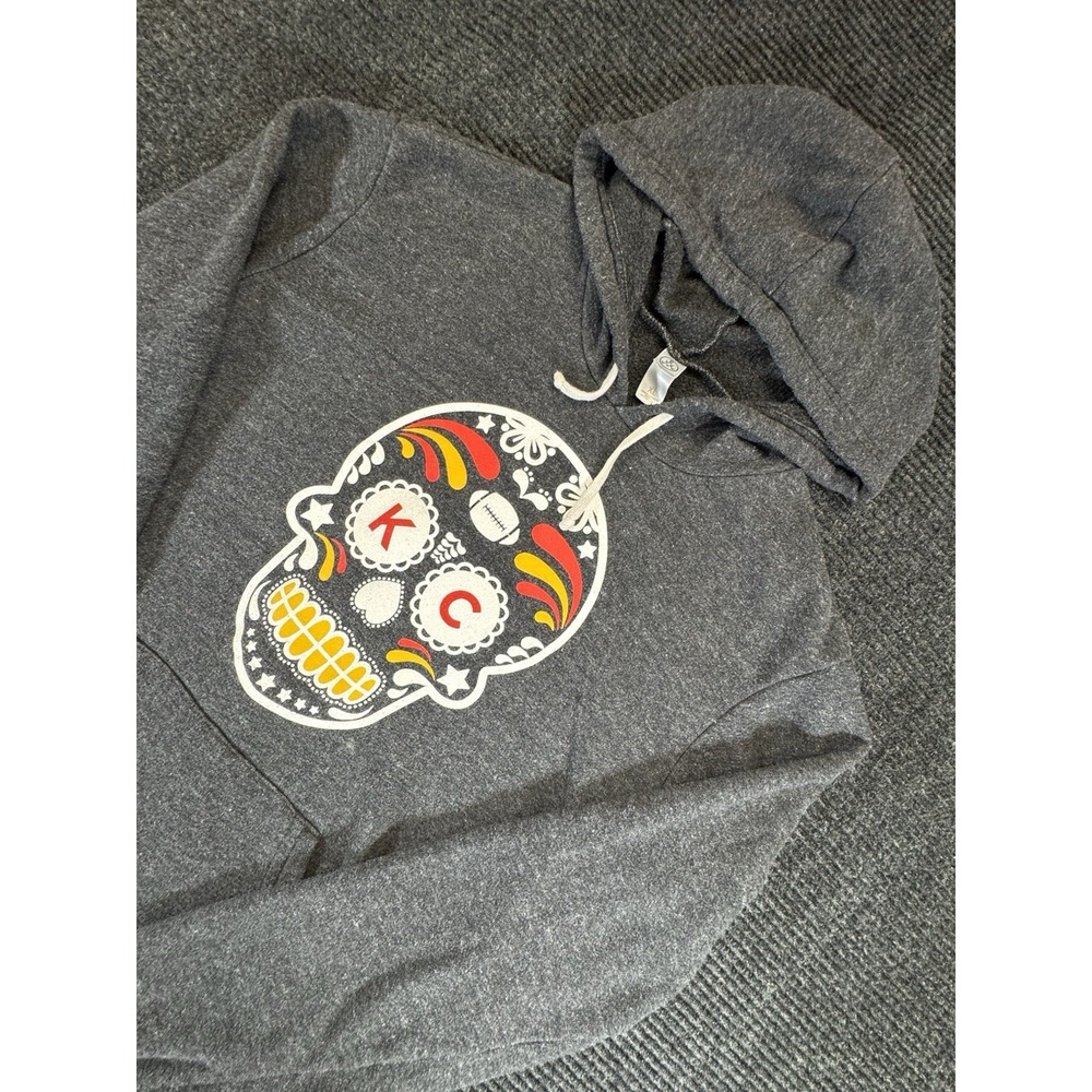 Kansas City Chiefs Sugar Skull Hoodie Grey Pullover Dia De Los Muertos KC NFL XL